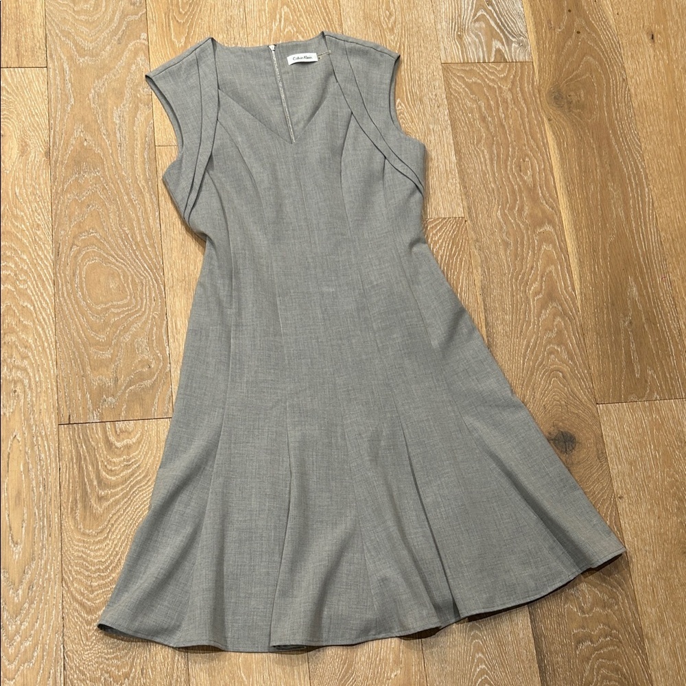 Calvin Klein Light Gray Pleated Flare Dress